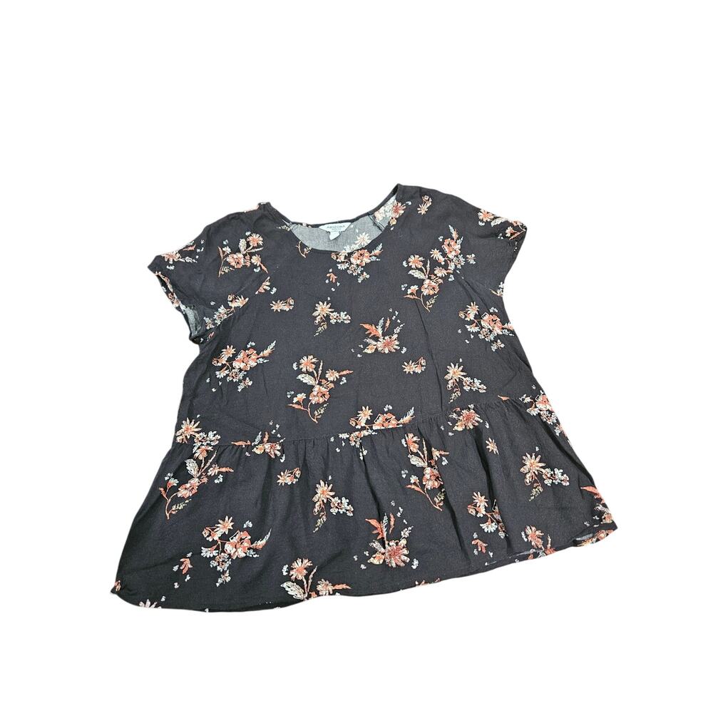 Arizona Jean Co Black Dark Floral Babydoll Peplum Top Women's L Boho